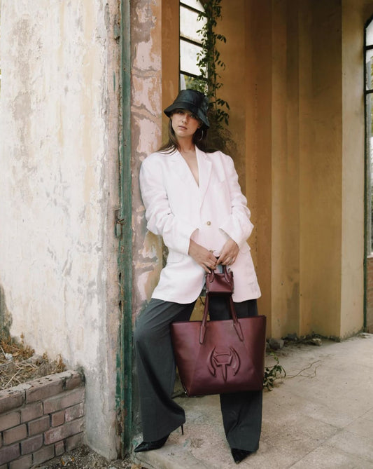 The entire tote bag in maroon