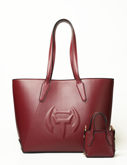 The entire tote bag in maroon